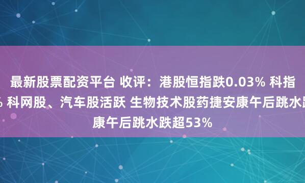 最新股票配资平台 收评：港股恒指跌0.03% 科指涨0.56% 科网股、汽车股活跃 生物技术股药捷安康午后跳水跌超53%